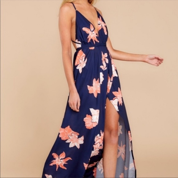 1 LEFT SZ XL! Floral Open Back Maxi Tropical Dress - Picture 4 of 8